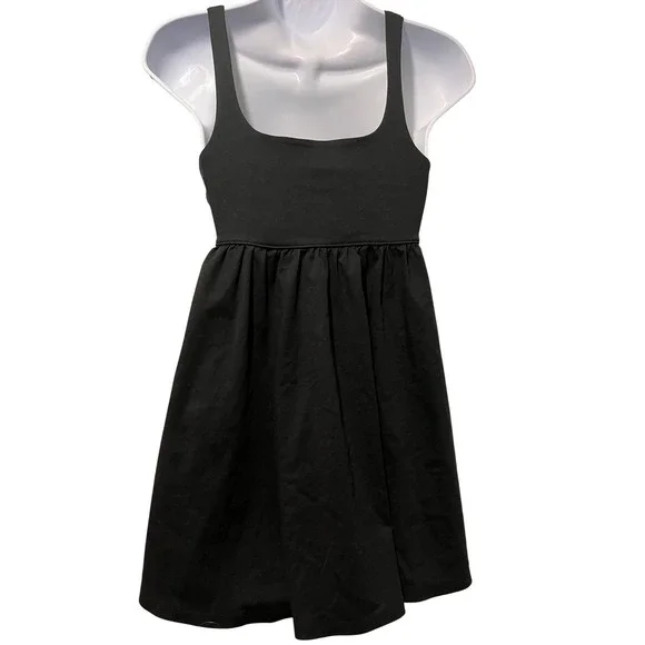 American Eagle Womens XS Black Cotton Babydoll Mini Dress Square Neck Sleeveless - Picture 2 of 5